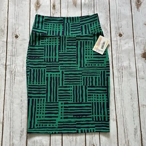 NEW Lularoe Pencil Skirt Cassie S 4 6 Geometric Print Mardi Gras Green Stretch - Picture 1 of 5