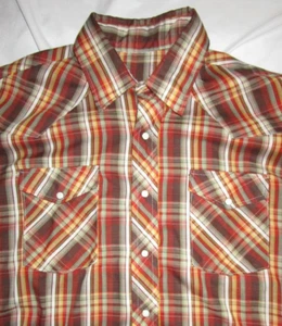 Western Brown & Rust Plaid Long Sleeve White Snap Men's Shirt No Tags 48" Chest - Picture 1 of 5
