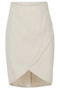 BCBGMAXAZRIA Benji Leinenrock mit hoher Taille Nadelstreifen hellbraun Größe Large NEU - Bild 1 von 12