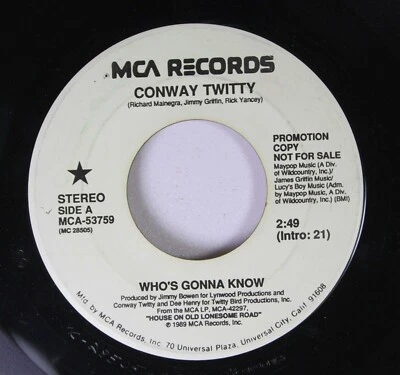 Country Promo NM! 45 Conway Twitty Who's Gonna Know / Who's Gonna Know on MCA Re - Image 1 of 2