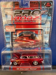 1/64 Maisto Pro Rodz Touring 1955 Chevrolet Bel Air Nomad rojo con llamas - Imagen 1 de 2