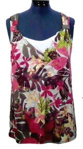 Lena Multicolor Floral Crinkled Tank Top Inset Open Crochet Upper Back Sz 12/14 - Imagen 1 de 11