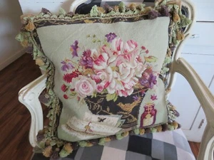 Vintage Aubusson style Petit Point Needlepoint Pillow Cover Victorian Floral #3 - Picture 1 of 16