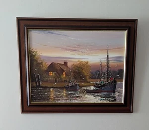 STUNNING WELL EXECUTED GORDON ALLEN Framed & Signed Fishing Boats Oil On Canvas. - Picture 1 of 15
