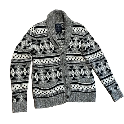 Cardigã American Eagle masculino médio azul marinho xale asteca suéter cara pesado lã blen - Imagem 1 de 4