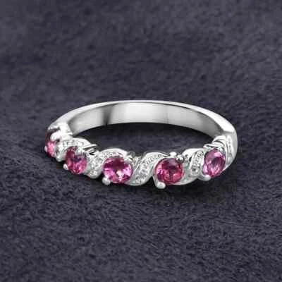 Anillo de boda Art Deco de plata de ley 925 de turmalina rosa natural corte redondo Foto 1 de 4