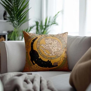 Celestial Cat Pillow Cover, Mystical Feline Decor, Moon and Stars Cushion, Witch - Picture 1 of 10