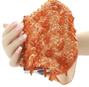 NEW Bijoux Terner Clutch with Chain Flapper Bag Orange Retro Vintage Vibe BOHO - Picture 1 of 5