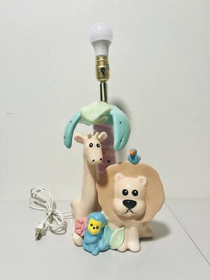 Lámpara de mesa vintage cerámica jungla animal león mono tema guardería habitación bebé Foto 1 de 4