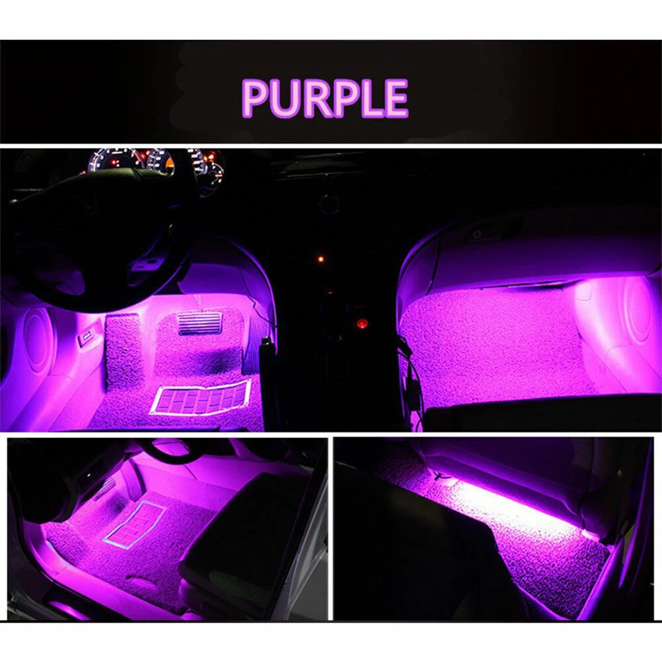 4x Purple 9 LED Charge Car Interior Accessories Foot Car Decorative Light Lamps - Image 1 of 4