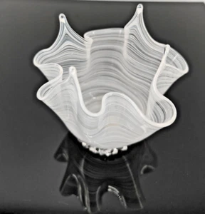 Fazzoletto Murano Taschentuch Schale Vase Zanfirico weißes Fadenglas Italy Glas - Picture 1 of 5