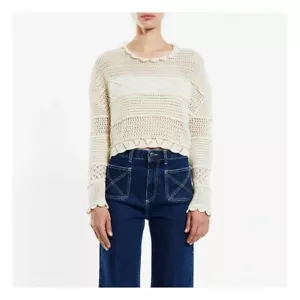 BNWT ALEXA CHUNG Patched panel cropped Crochet jumper S UK 8 USA 4 Beige RP £274 - Picture 1 of 12