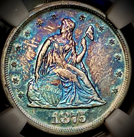 1875 Seated Liberty Twenty Cent Piece 20c, NGC MS 63 + Cover