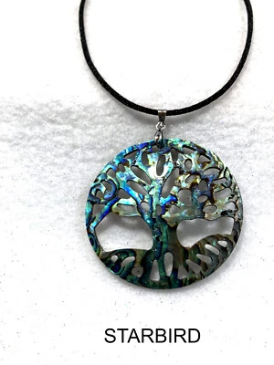 Abalone, White or Black Mother of Pearl Tree of Life Pendant Necklaces - Image 1 of 4
