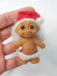Santa Baby Troll Doll RUSS Brown Eyes Light Blue Hair Christmas Figurine 2.5" - Picture 1 of 5