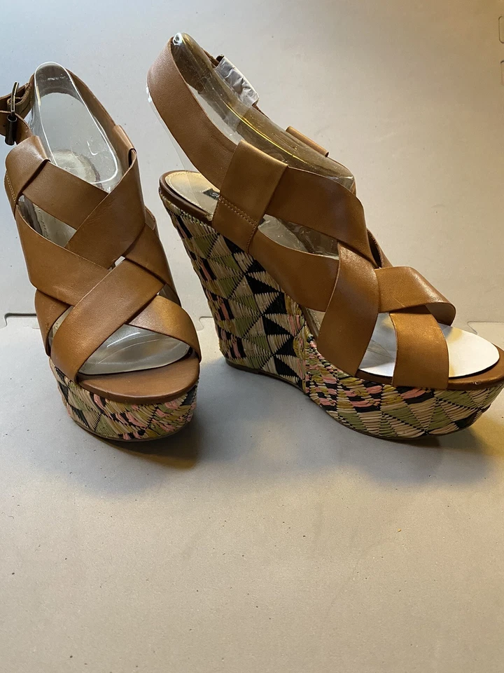 Shoemint Women’s Shoes Size 11  Brown Leather Strappy Wedge Heel Espadille - Image 1 of 4