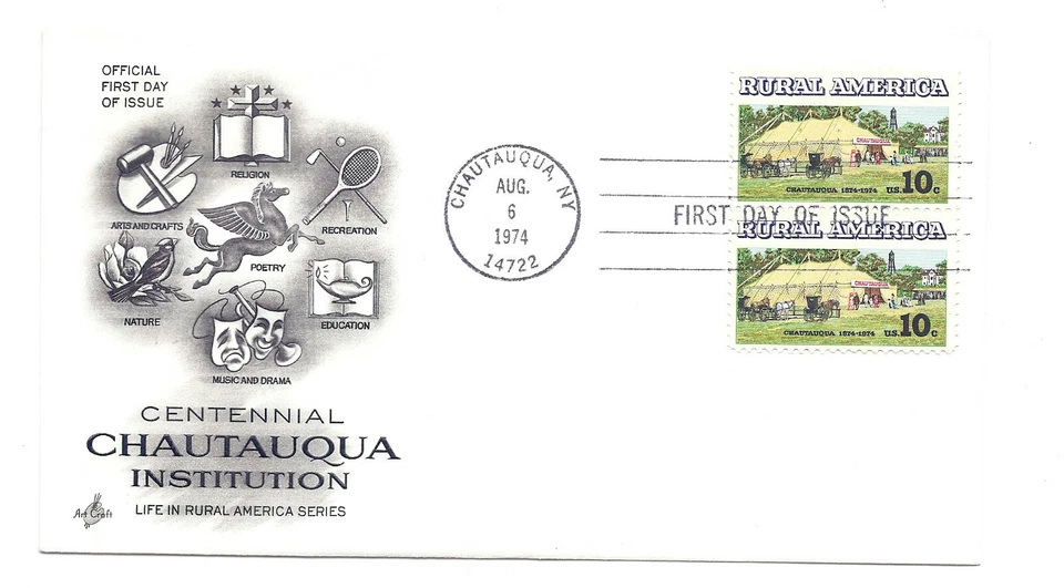 1505 Rural America  Chautauqua Institution ArtCraft pair FDC - Image 1 of 1