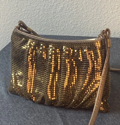 Vintage Crossbody Bag Whiting & Davis Gold Metallic Small Fancy Chic Party Purse - Image 1 of 4