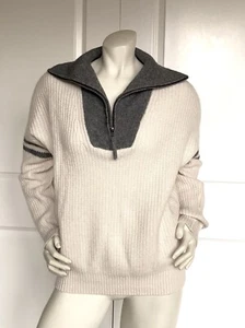 360 CASHMERE IVORY GRAY CASHMERE WOOL BLEND KNIT SWEATER SIZE: M - Picture 1 of 10