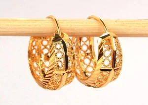 Belleza! Detalle Pendientes Argolla Corte Diamante Oro 22K 18K GP Joyería Tailandesa GT8 - Imagen 1 de 6