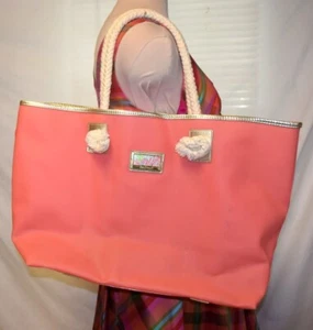 Lilly Pulitzer Pink Jelly LRG Beach Tote Bag Thick Rope Handles Gold Accents - Picture 1 of 13