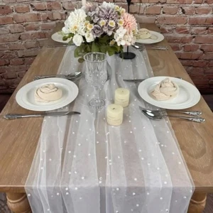 Rectangle Pearl Tulle Table Runner Chiffon Table Setting Wedding Arch - Picture 1 of 12