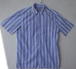 Camisa Neiman Marcus Manga Corta Vertical Rayas Azul Blanco Abotonada Talla L - Imagen 1 de 8