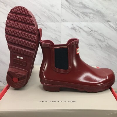 Botas Hunter Original Chelsea Brillo Rojo Otoño/Negro WFS2078RGL Para Mujer Talla 9 Foto 1 de 4
