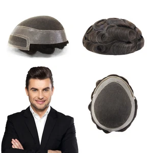Mens Lace Front Toupee Human Hair Replacement Systsme Hairpieces Hollywood 8x10 - Picture 1 of 29
