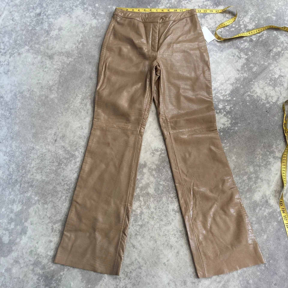 Kenneth Cole Pants Women Size 4 Lambskin Leather Iguana Dixon Dune Tan Brown - Image 1 of 4