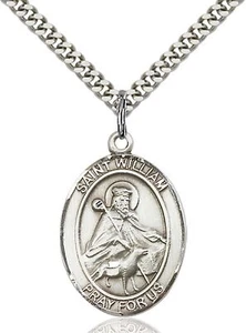 Sterling Silver St Saint William of Rochester Medal Pendant Necklace 24'' Chain - Picture 1 of 3