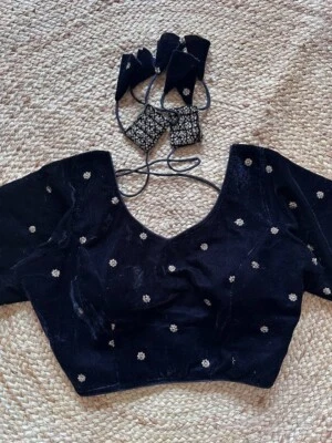 Nueva Blusa Sari de Terciopelo de Diseñador Preparada para Mujer India Cosida Sari Choli/Top Foto 1 de 2