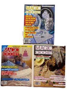 3 revistas vintage Magic Crochet OCT 1985 diciembre 1986 agosto 1991 mariposa floral - Imagen 1 de 8