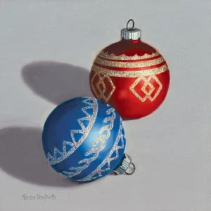 DANFORTH Weihnachtsschmuck, 8x8 Stillleben realistisch Original Ölgemälde - Bild 1 von 3