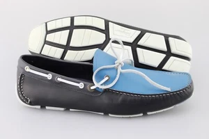 Men's SALVATORE FERRAGAMO 'Losanna' Blue / White Leather Loafers Size US 10 - 2E - Picture 1 of 6