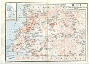 20er Jahre antike 11" Karte Äquatorial Spanisch Guinea MUNI Ansicht ORIGINAL Wanddeko - Bild 1 von 1