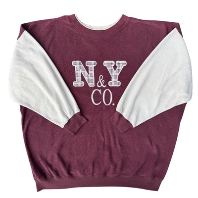 Sudadera De Colección Años 90 NY & Co Roja Blanca Bordada Logotipo A Cuadros Grande Mediana XL Foto 1 de 4