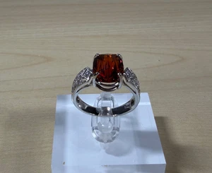 Estate 950 Platinum 7.90ct Natural Hessonite Garnet & Diamond Ring Size 7.5 US - Picture 1 of 23