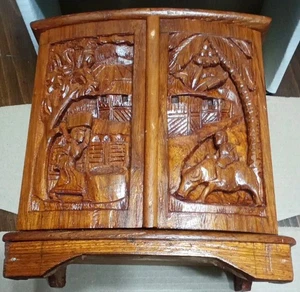 Joyero vintage de madera tallado a mano con puertas detalladas 8,25 x 8 x 5,5 pulgadas - Imagen 1 de 16