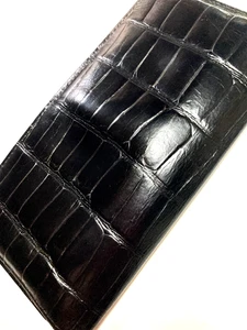 GIANNI VERSACE VINTAGE 91 CROCODILE SKIN LEATHER LONG WALLET REPTILE ITALY BLACK - Picture 1 of 20