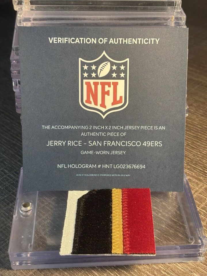 JERRY RICE GAME USED WORN PATCH NFL COA HOLOGRAM SAN FRANCISCO 49ERS HOF GOAT WR - Image 1 of 3