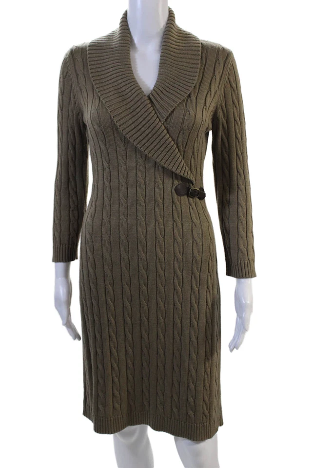 Vestido Suéter Lauren Ralph Lauren Mujer Marrón Manga Larga Media Pantorrilla Talla 2XS Foto 1 de 4