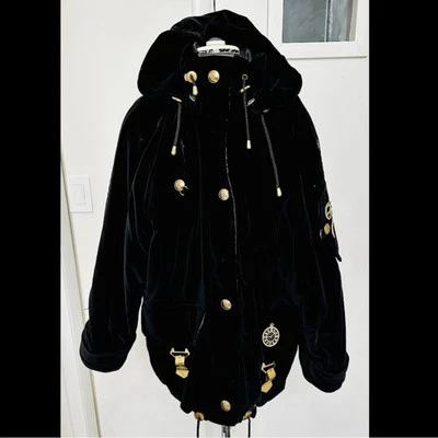 CHAQUETA ESQUÍ SKEA VINTAGE AÑOS 90 PARKA NEGRO TERCIOPELO DORADO RELOJ BORDADO CON CAPUCHA 8 Foto 1 de 4