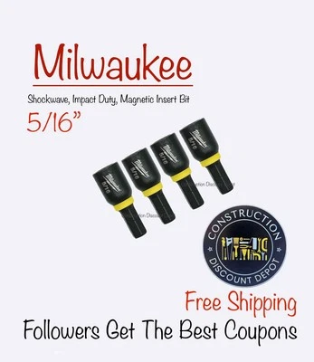 Paquete de 4 destornilladores de tuerca magnética con inserción de impacto Milwaukee SHOCKWAVE 5/16" Foto 1 de 2