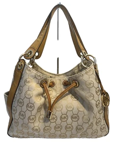 Bolso Cartera Michael Kors MK Logo Tostado Marrón Claro Borde De Colección Etiqueta/Dije - Imagen 1 de 11