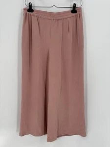ZZ Vintage Pants Womens Small Blush Pink 100% Silk Wide Leg Stretch Pockets Crop - Picture 1 of 22