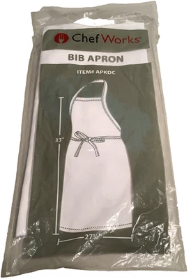 Chef Works Bib Apron APKDC White Full length 33"x27.5" Sealed NIP👩🏻‍🍳👨🏻‍🍳 - Image 1 of 2