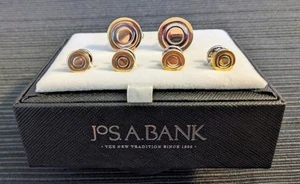 Jos A Bank Tuxedo Cufflink Stud Set Gold & Silver Dual-Tone Circle Design  - Picture 1 of 5