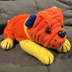 Ideal Toys Direct 8” Bloques de Color Perro Peluche Bulldog Naranja Rojo Amarillo Colorido RARO - Imagen 1 de 9