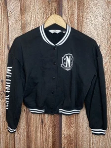 H&M Wednesday Addams Black Letterman Style Jacket Size Youth 12/14 - Picture 1 of 6